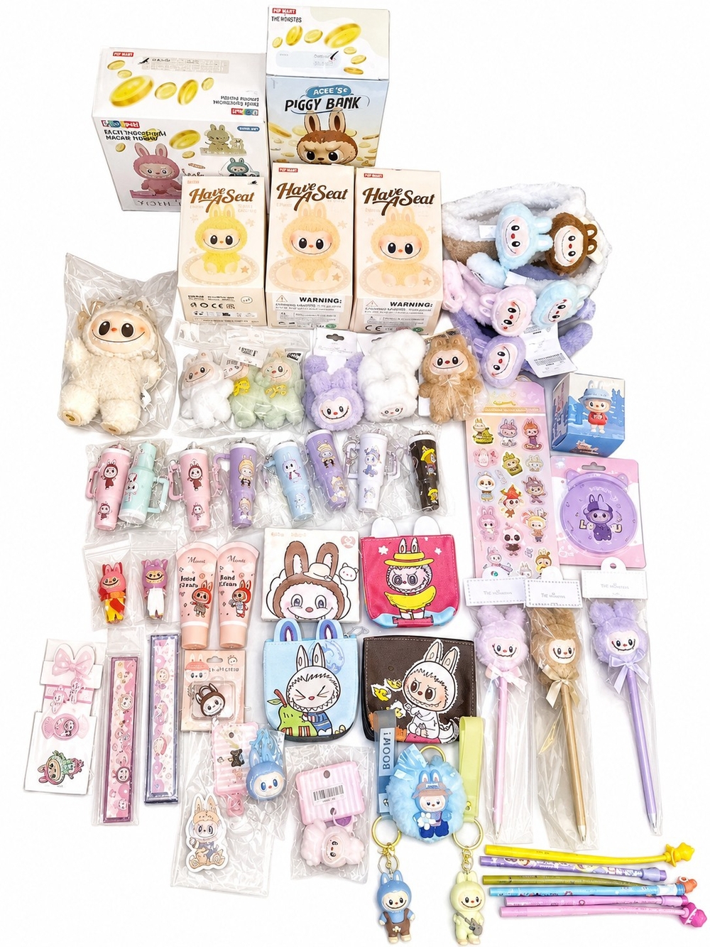 Plush Keychain & Accessories Set - Pink, Purple, White